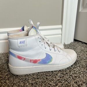 Nike White High-Tops with Colorful Swoosh